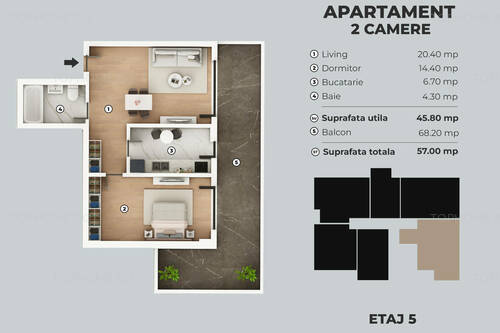 Metalurgiei Carrefour - 2 Camere + Terasa 22mp